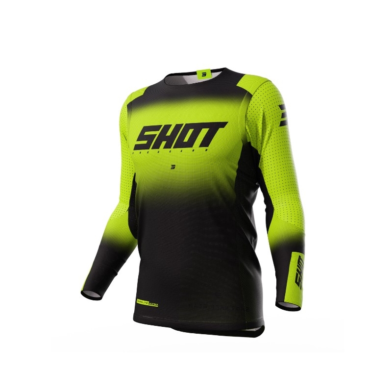 Tricou de motocros Shot Aerolite Ultima negru-fluo galben