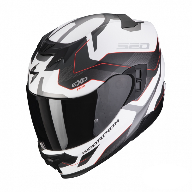 Cască integrală pentru motociclete Scorpion EXO-520 EVO Air Elan alb-argintiu-roșu mat