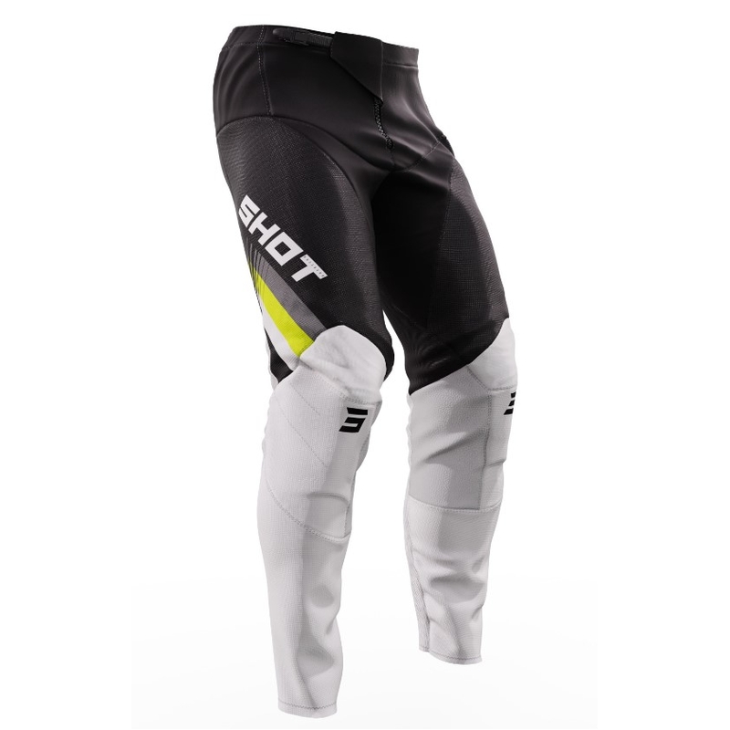 Pantaloni de motocross Shot Contact Tracer negru-alb-alb-galben-fluo
