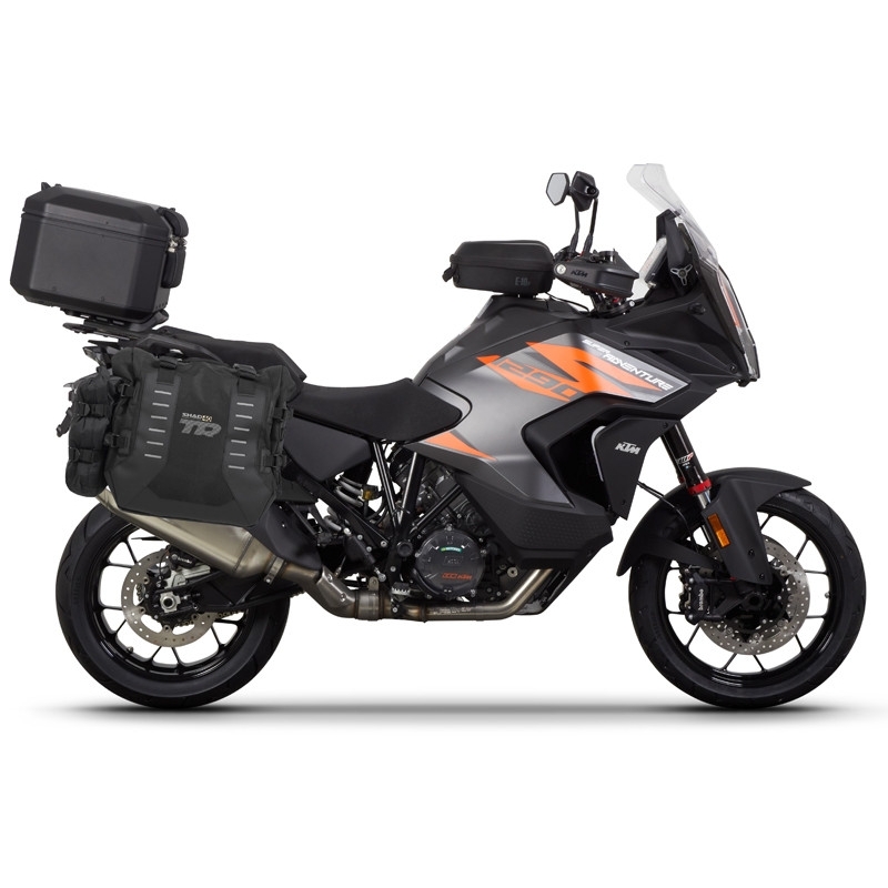 Set complet de genti laterale adventure SHAD TERRA TR40 si topcase din aluminiu SHAD TERRA BLACK 37L, incluzand kitul de montaj SHAD KTM Super Adventure 1290 (R, S)