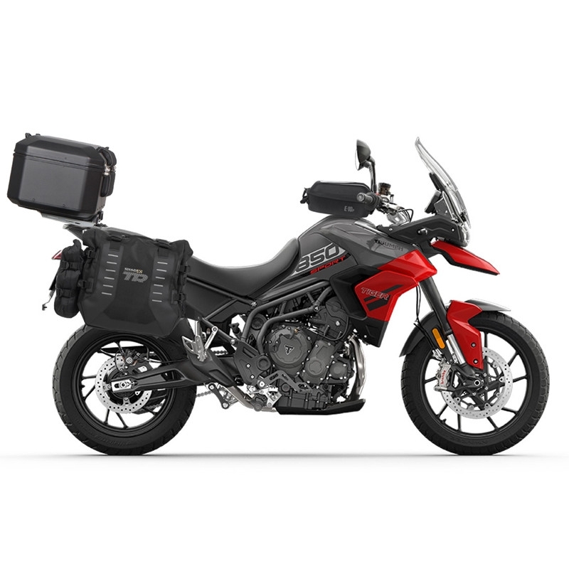 Set complet de genti laterale adventure SHAD TERRA TR40 si topcase din aluminiu SHAD TERRA BLACK 48L, incluzand kitul de montaj SHAD TRIUMPH Tiger 900