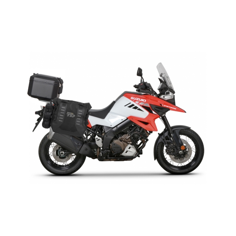 Set complet de genti laterale adventure SHAD TERRA TR40 si topcase din aluminiu SHAD TERRA BLACK 48L, incluzand kitul de montaj SHAD SUZUKI DL 1000 V-Strom/ DL 1050 V-Strom