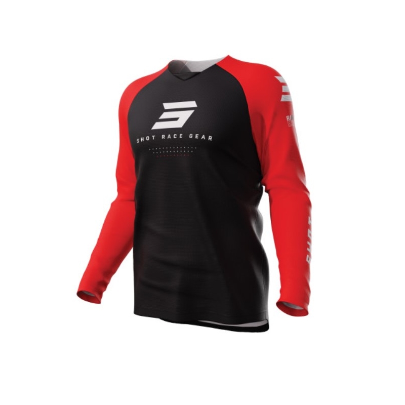 Tricou de motocros Shot Raw Escape negru-roșu lichidare