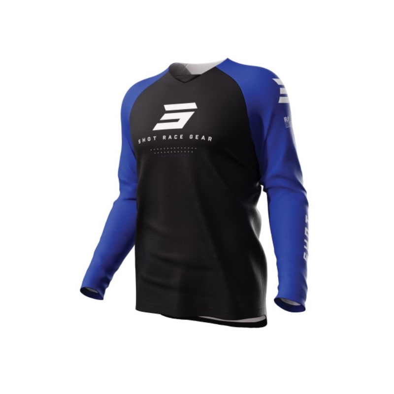 Tricou motocross Shot Raw Escape negru și albastru lichidare