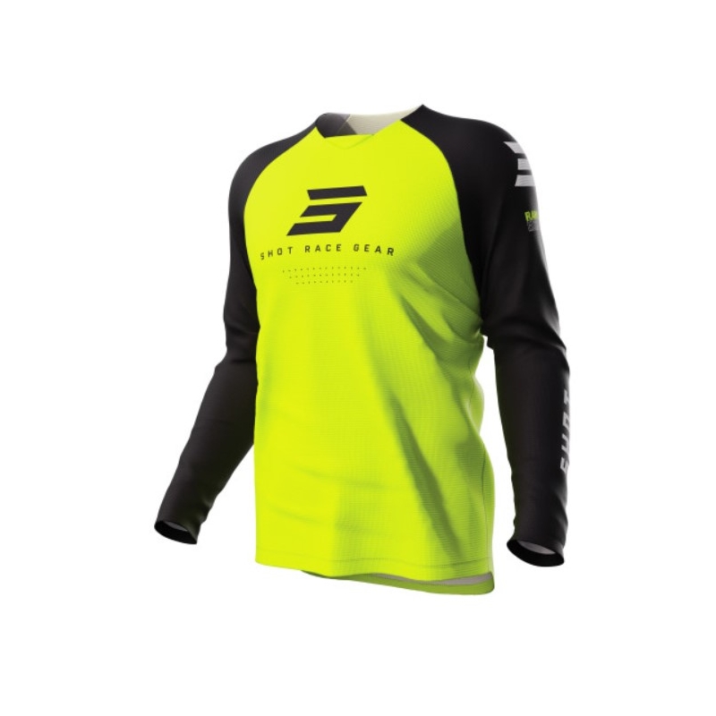 Tricoul de motocros pentru copii Shot Raw Kid Escape negru-fluo galben lichidare