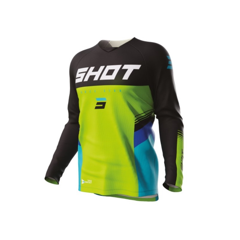 Tricoul de motocross pentru copii Shot Raw Kid Tracer negru-albastru-verde