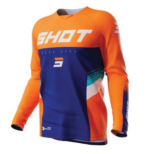 Tricoul de motocross pentru copii Shot Raw Kid Tracer alb-albastru-albastru-fluo portocaliu