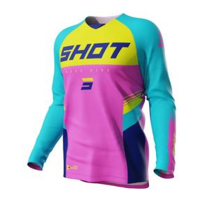 Tricoul de motocross pentru copii Shot Raw Kid Tracer turcoaz-galben-roz