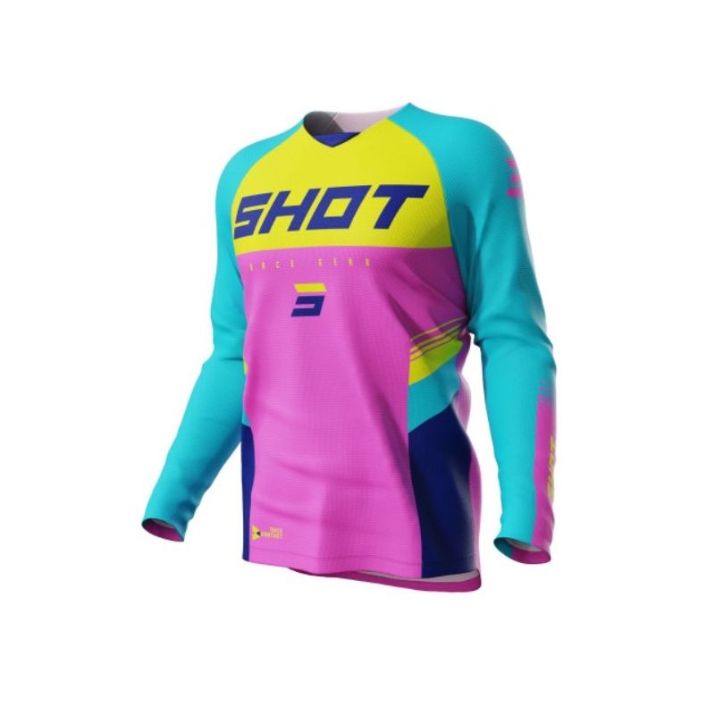 Tricoul de motocross pentru copii Shot Raw Kid Tracer turcoaz-galben-roz