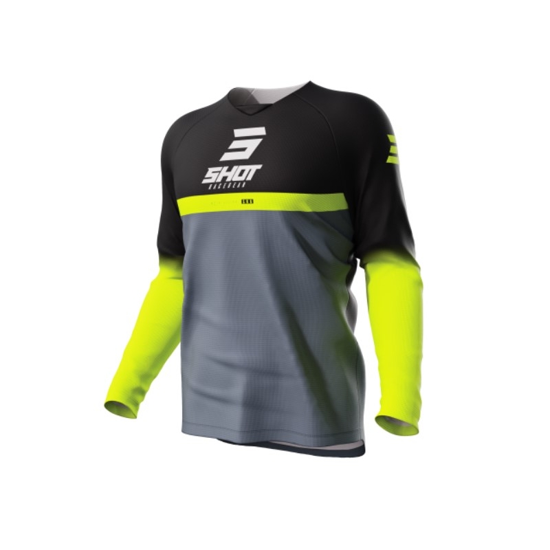 Tricoul de motocros pentru copii Shot Raw Kid Reflex negru-gri-fluo-galben