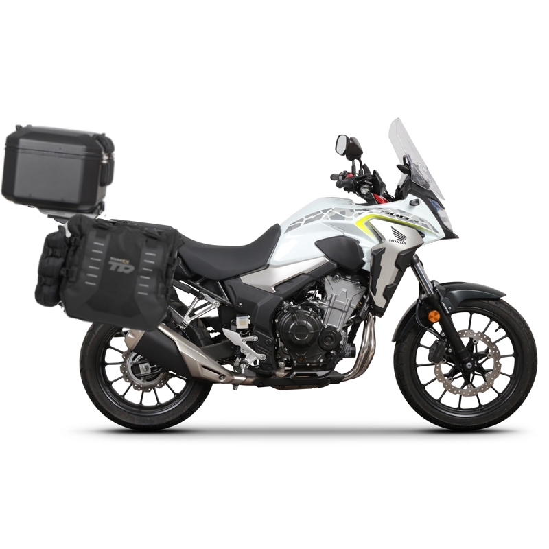 Complete set of SHAD TERRA TR40 adventure saddlebags and SHAD TERRA BLACK aluminium 37L topcase, including mounting kit SHAD HONDA CB 500 X