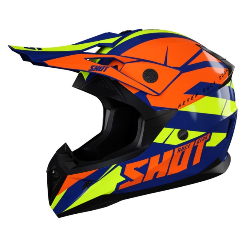 Cască de motocros pentru copii Shot Pulse Kid Revenge portocaliu-albastru-fluo-galben