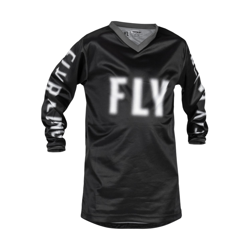 Tricou de motocros pentru copii FLY Racing F-16 2023 negru și alb lichidare