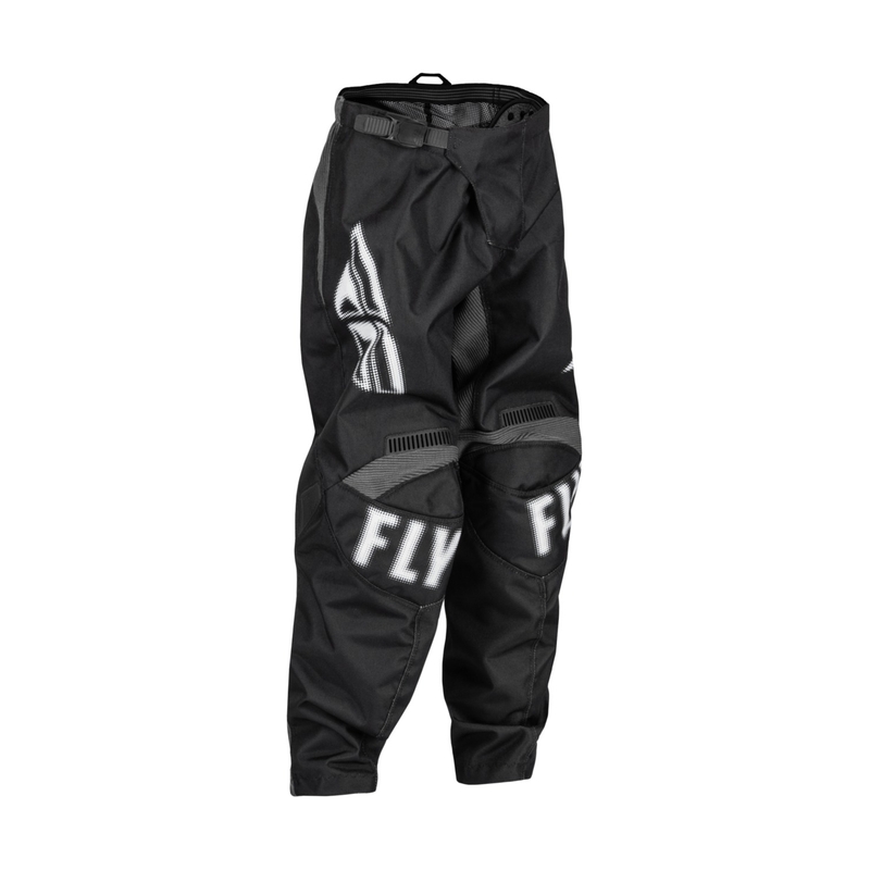 Pantaloni de motocros pentru copii FLY Racing F-16 2023 negru și alb lichidare