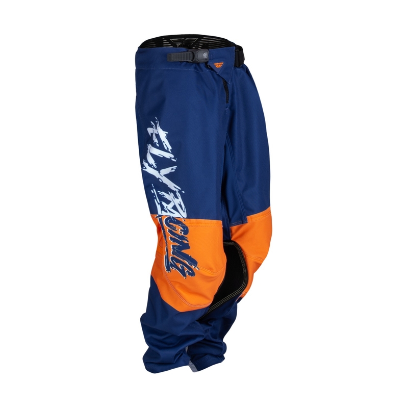 Pantaloni motocross pentru copii FLY Racing Kinetic Khaos alb-albastru-portocaliu lichidare