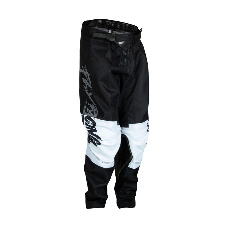 Pantaloni motocross pentru copii FLY Racing Kinetic Khaos gri-negru-alb-alb lichidare