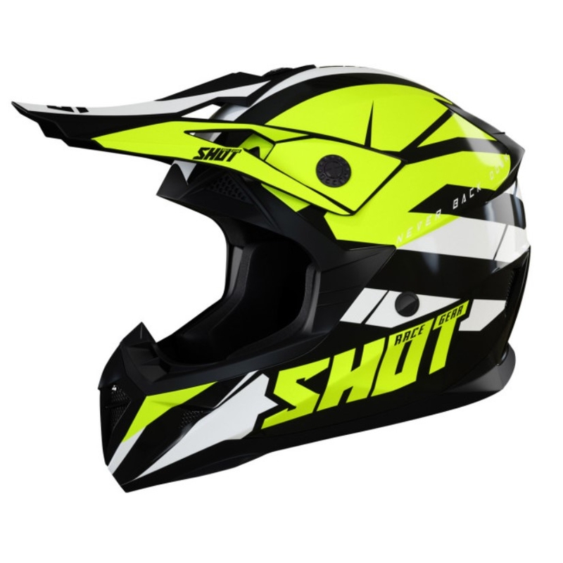 Cască de motocross pentru copii Shot Pulse Kid Revenge negru-alb-alb-fluo-galben lichidare