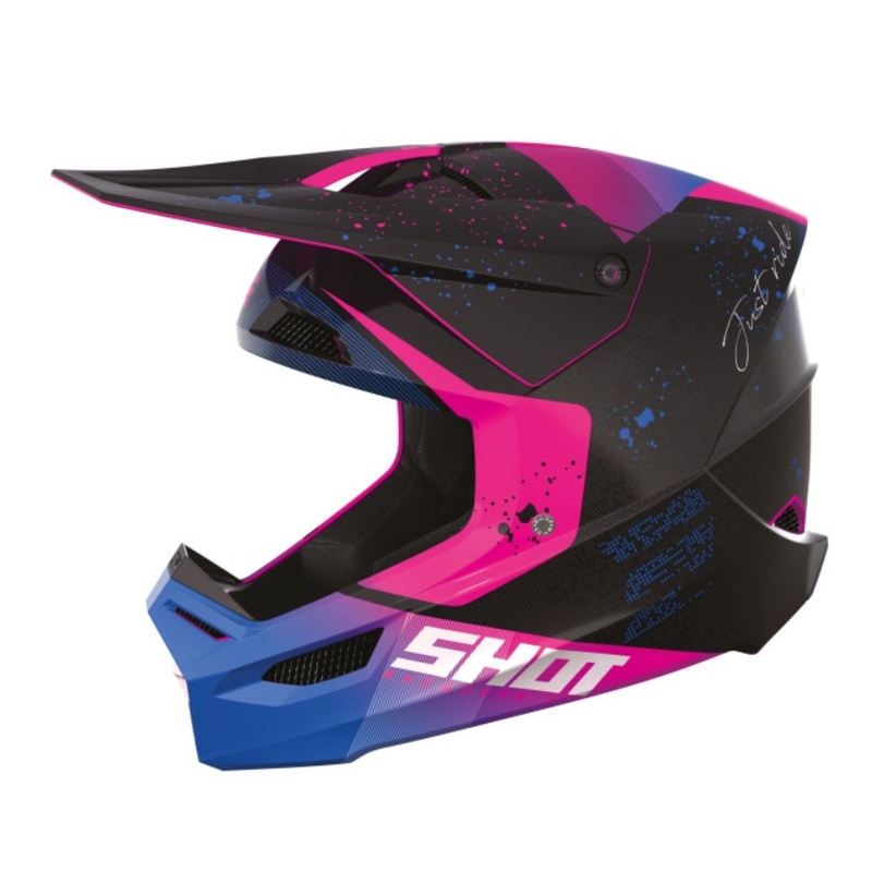 Cască de motocross pentru copii Shot Furious Matrix roz-albastru-negru lichidare