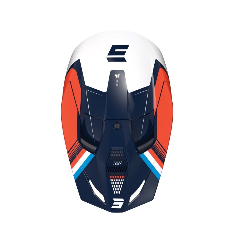 Cască de motocros pentru copii Shot Race Tracer alb-albastru-portocaliu
