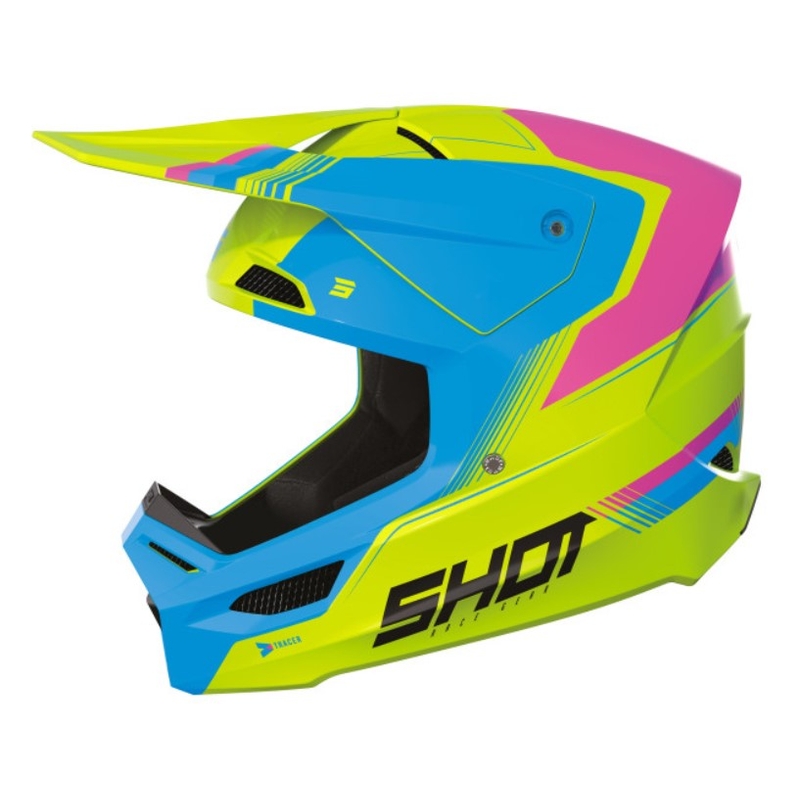Cască de motocros pentru copii Shot Race Tracer roz-albastru-galben-fluo
