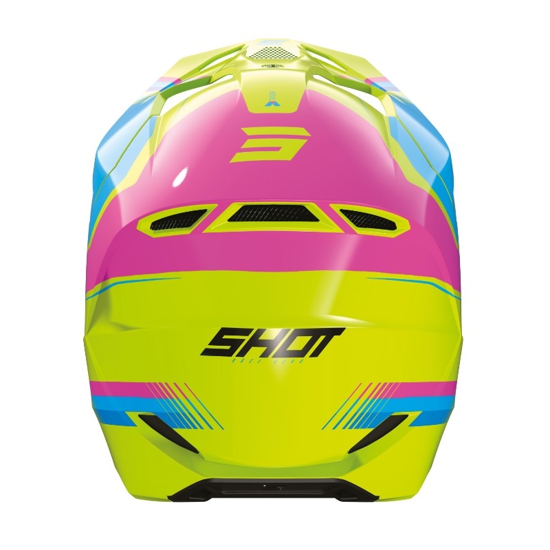 Cască de motocros pentru copii Shot Race Tracer roz-albastru-galben-fluo
