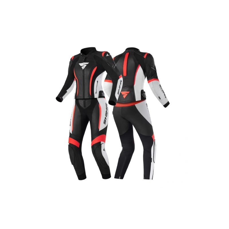 Costum moto dama Shima Miura 2.0 negru-alb-rosu fluo