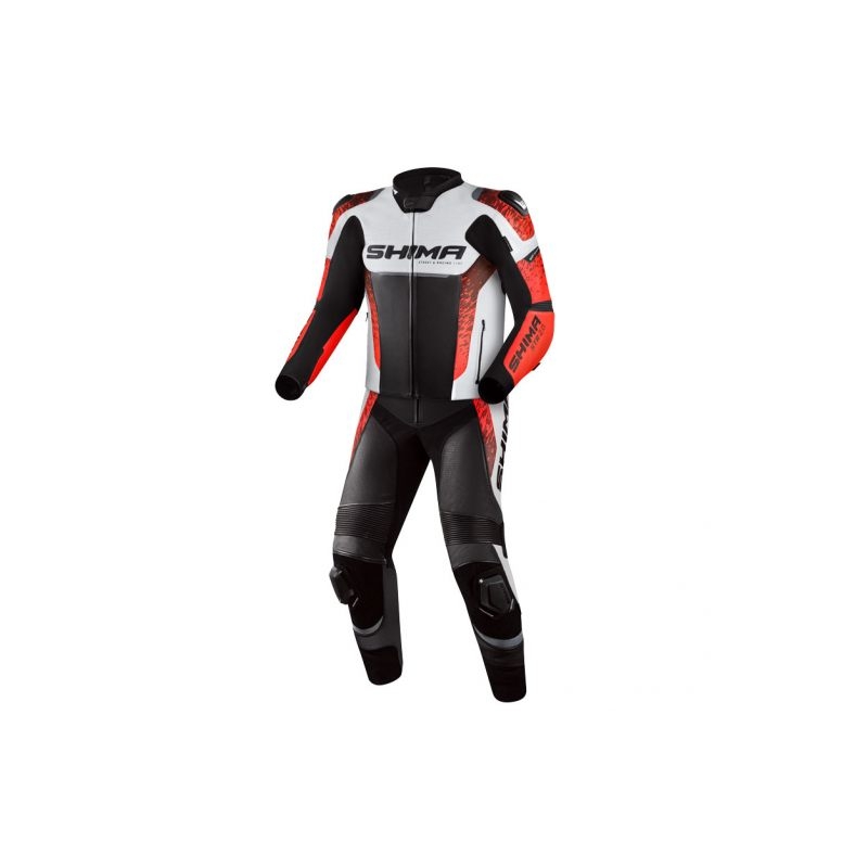 Costum moto Shima STR 2.0 negru-alb-rosu fluo