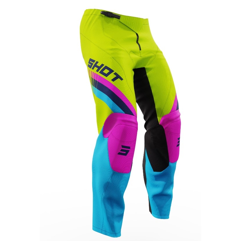 Shot Raw Kid Tracer Pink-Blue-Fluo Yellow Pantaloni Motocross pentru copii lichidare