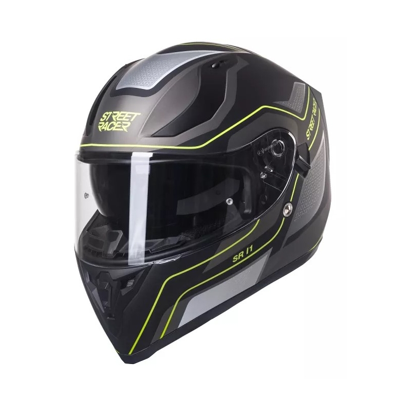 Cască moto Street Racer SR I1 negru-gri-galben fluorescent - calitate II