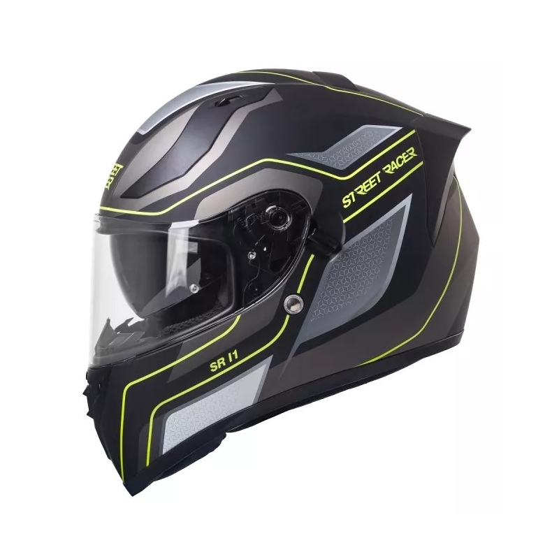 Cască moto Street Racer SR I1 negru-gri-galben fluorescent - calitate II