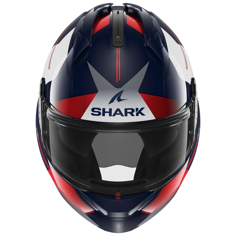 Cască de protecție SHARK EVO-GT Tekline cu vârful albastru-alb-roșu