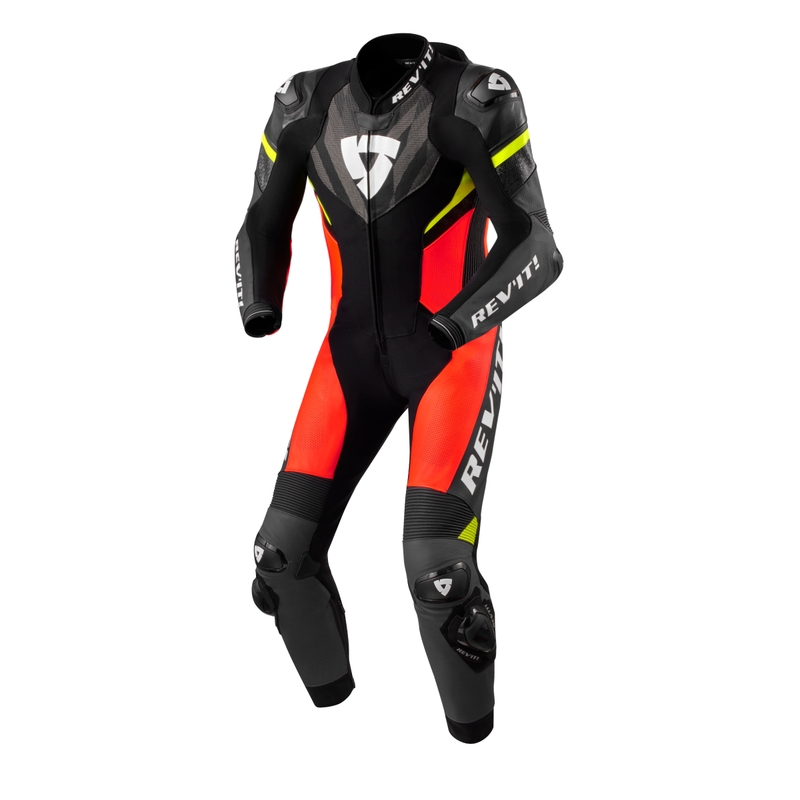 Revit Hyperspeed 2 costum de motociclist dintr-o singură bucată negru-fluo roșu lichidare