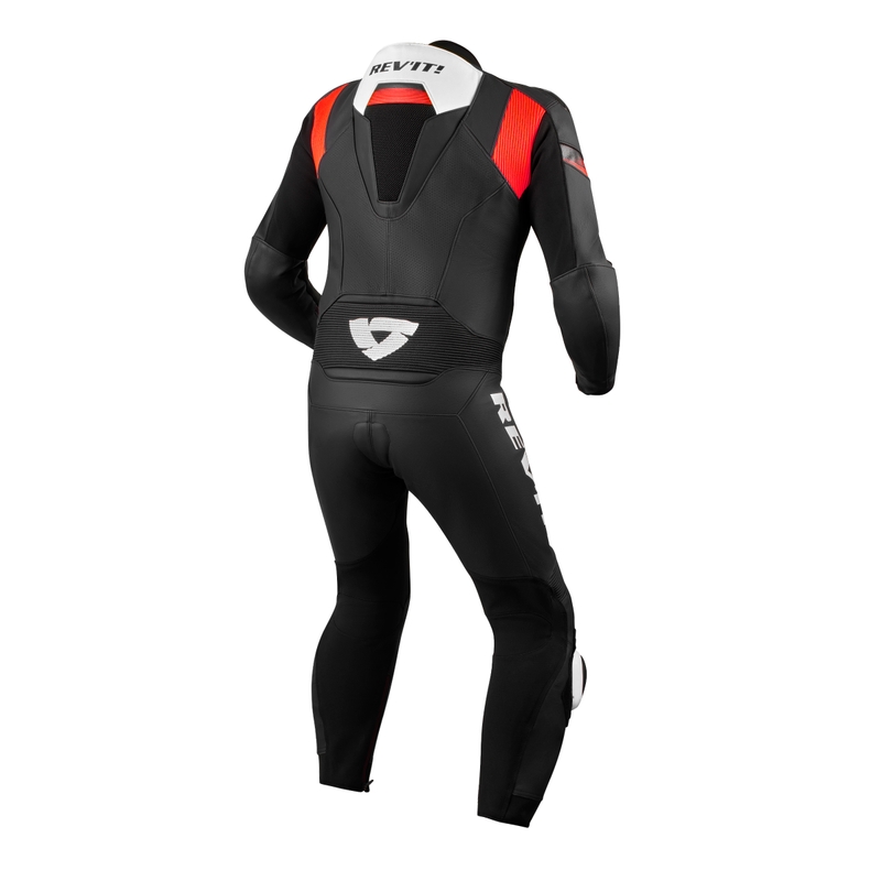 Costum moto dintr-o bucata Revit Argon 2 negru-rosu fluo