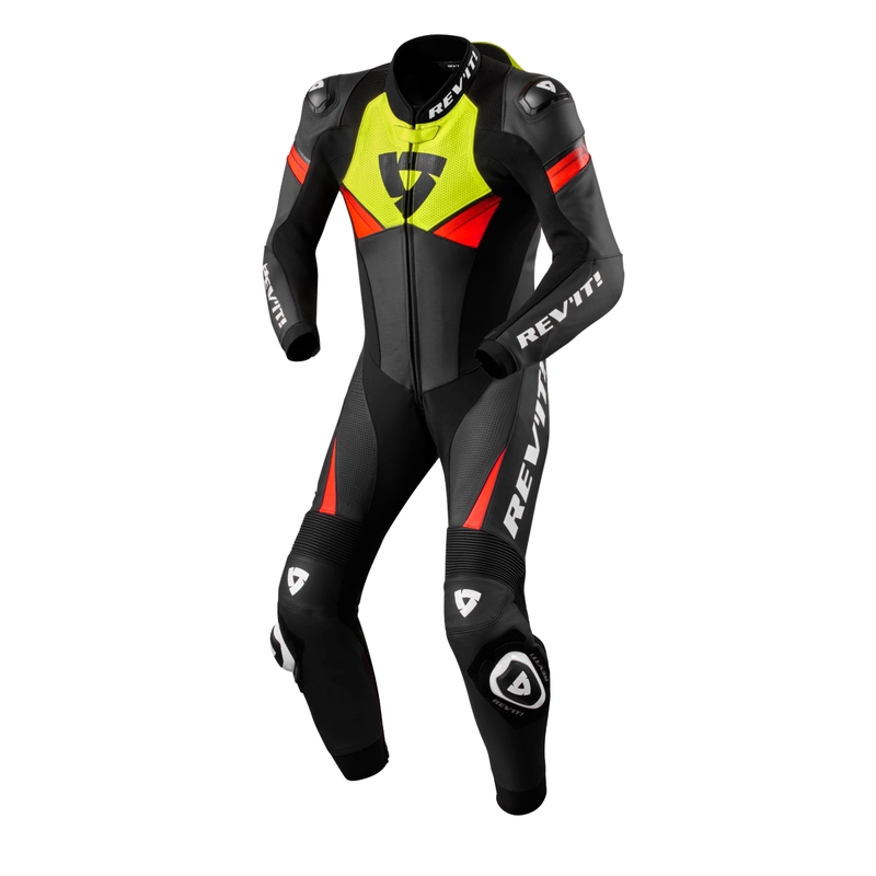 Costum moto dintr-o bucată Revit Argon 2 negru-galben fluo