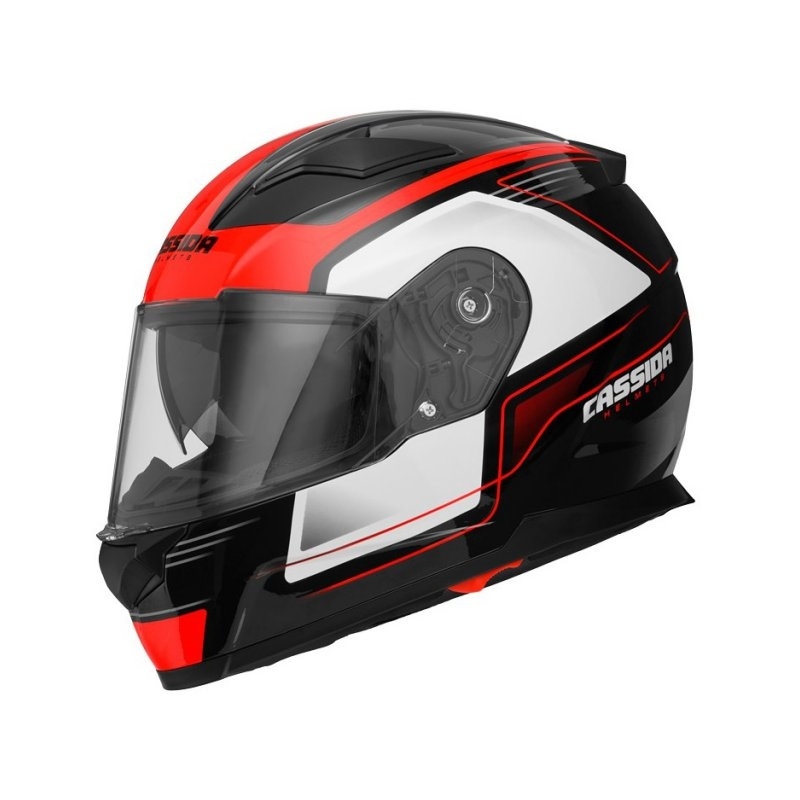 Cască de motocicletă Cassida Apex Fusion negru-alb-roșu-fluo - clasa II