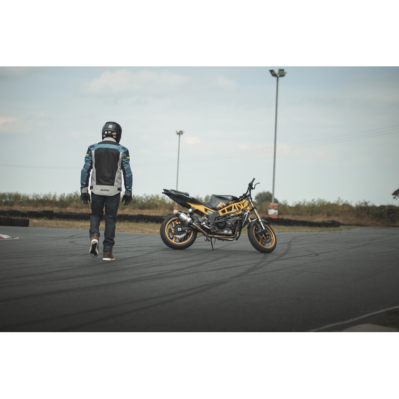Oxford Dakar D2D Air jacheta de motocicletă Oxford Dakar D2D Air argintiu-albastru-galben-fluo