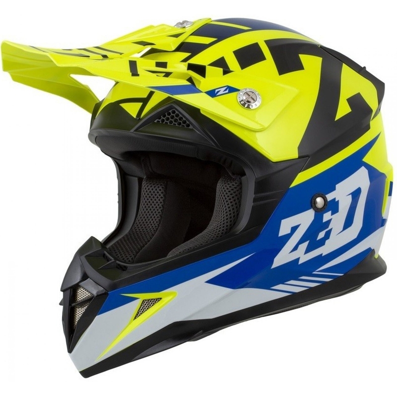 Cască de motocross pentru copii ZED X1.9D albastru-fluo-galben-negru-alb