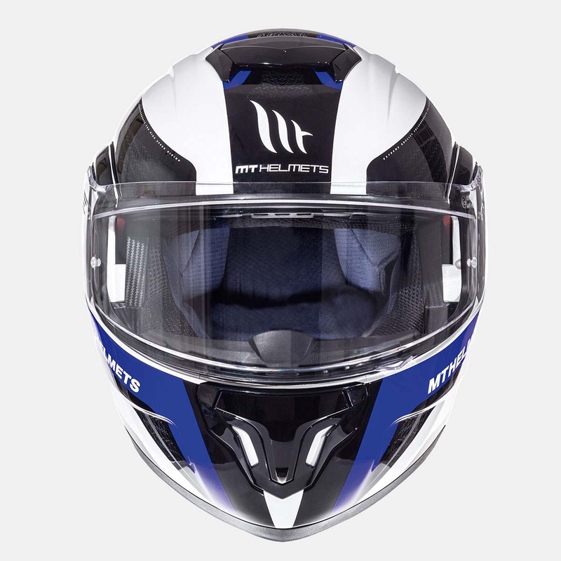 Cască de motociclist MT Atom Tarmac alb-negru-albastru - Grad II