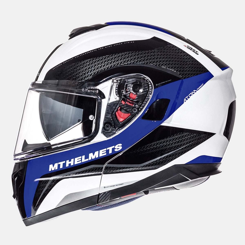 Cască de motociclist MT Atom Tarmac alb-negru-albastru - Grad II