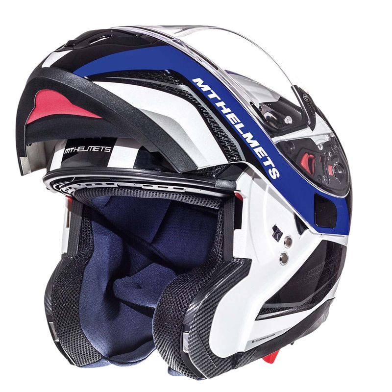 Cască de motociclist MT Atom Tarmac alb-negru-albastru - Grad II