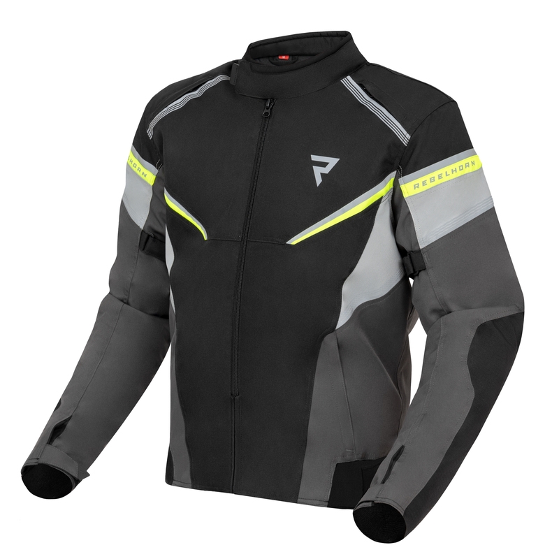 Jachetă de motociclist Rebelhorn Spark negru-cenușiu-gri-galben-fluo lichidare