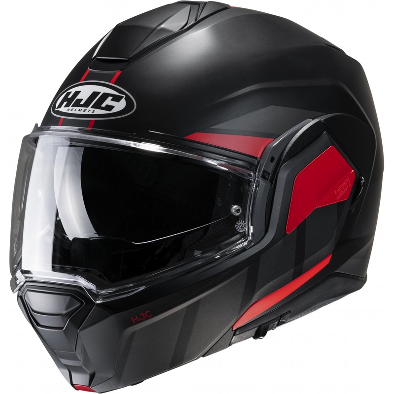 Cască de motocicletă rabatabilă HJC i100 Beis MC1SF negru-roșu