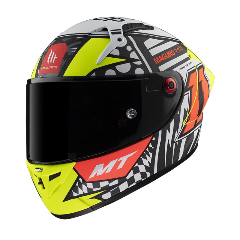 Cască de motociclist integrală MT KRE+ Carbon Sergio Garcia A3 negru-alb-roșu-galben-fluo