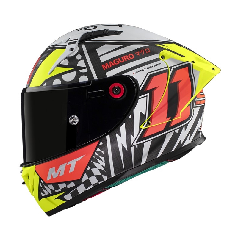 Cască de motociclist integrală MT KRE+ Carbon Sergio Garcia A3 negru-alb-roșu-galben-fluo