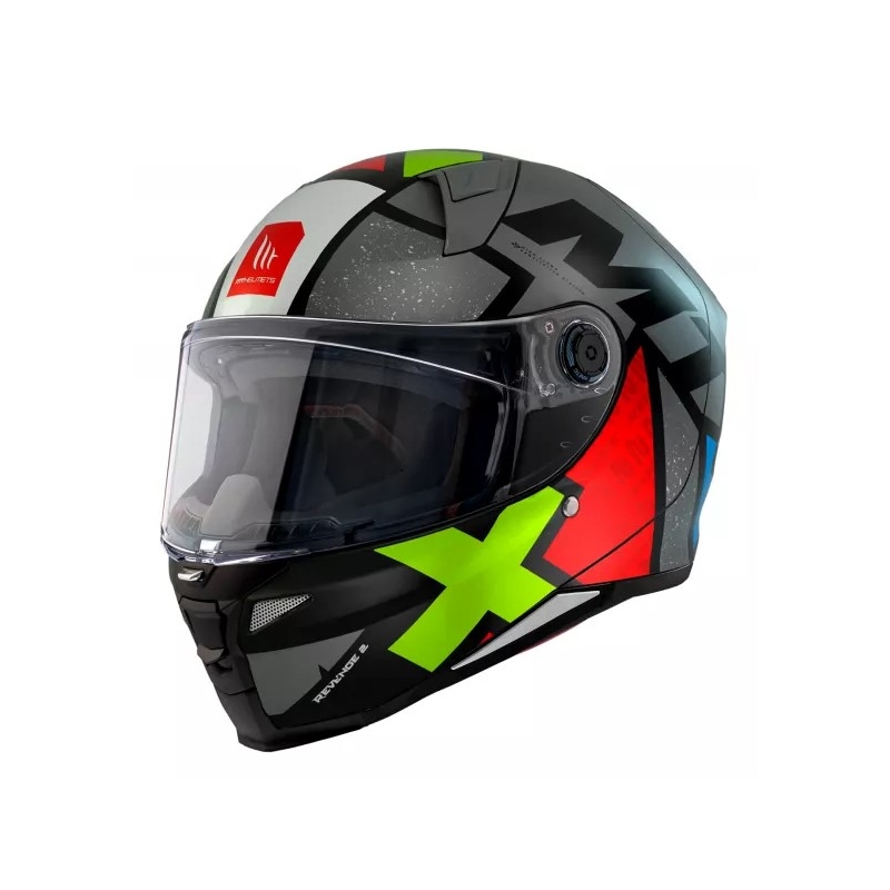 Cască de motociclist integrală MT FF110 Revenge 2 Light gri-roșu-verde deschis