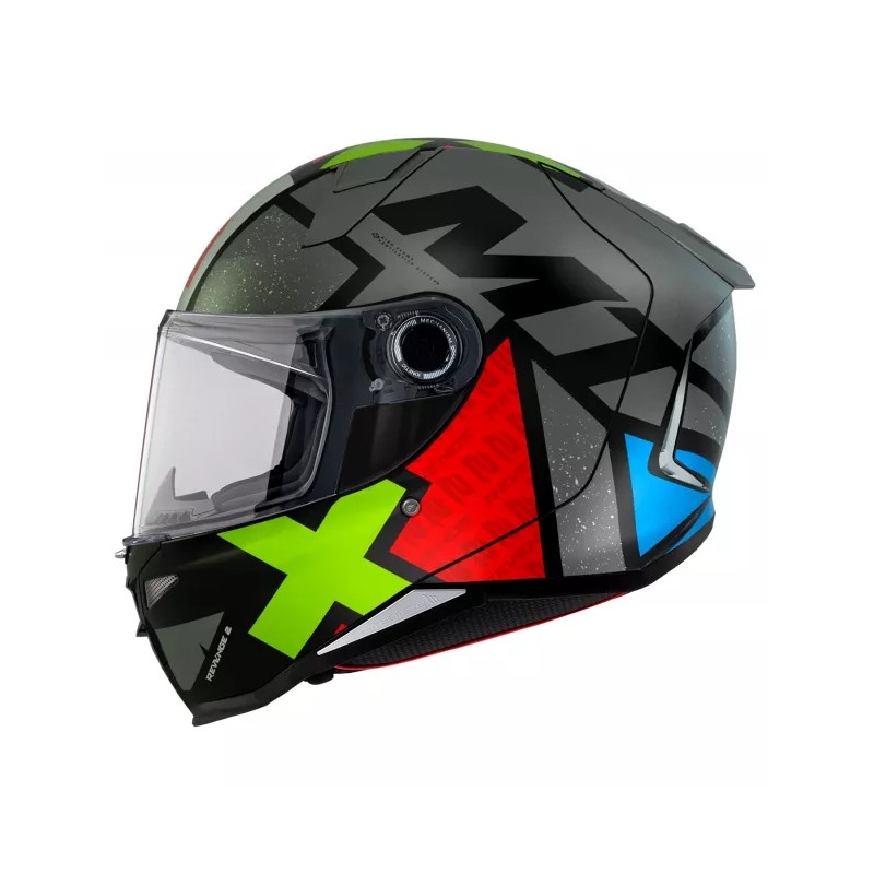 Cască de motociclist integrală MT FF110 Revenge 2 Light gri-roșu-verde deschis