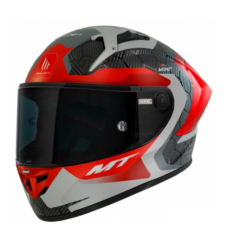 MT KRE+ Carbon Cască de motocicletă integrală gri-roșu puternică MT KRE+ Carbon