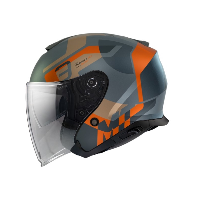 Cască de motocicletă deschisă MT Thunder 3 SV Jet Silton C4 gri-albastru-portocaliu