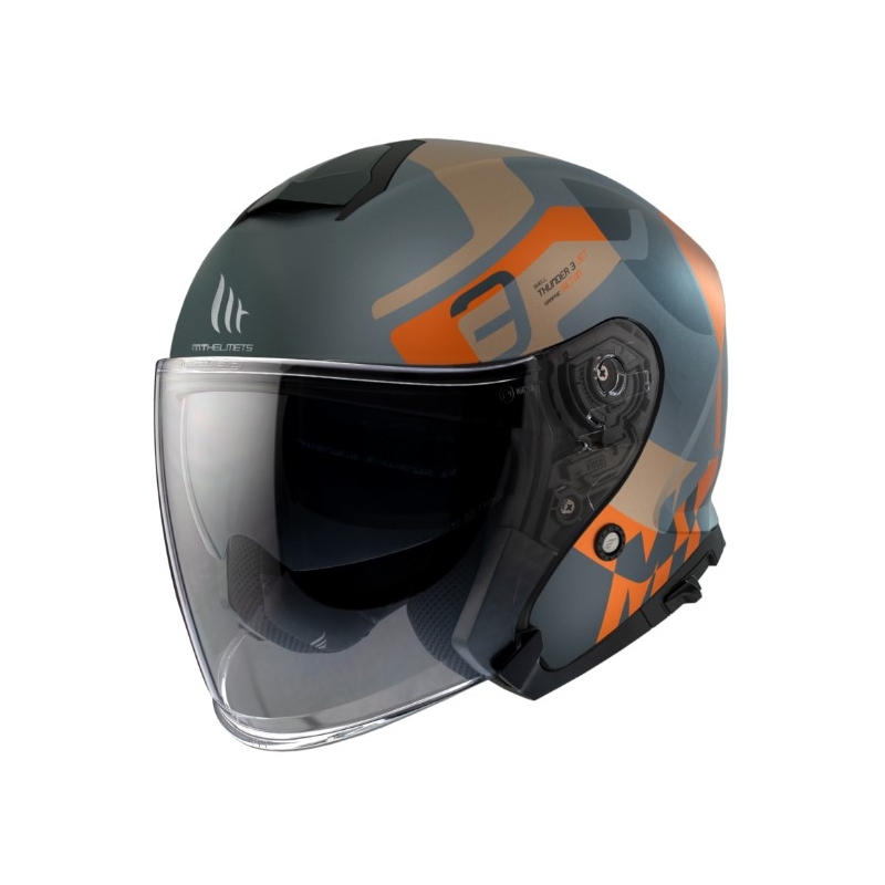 Cască de motocicletă deschisă MT Thunder 3 SV Jet Silton C4 gri-albastru-portocaliu
