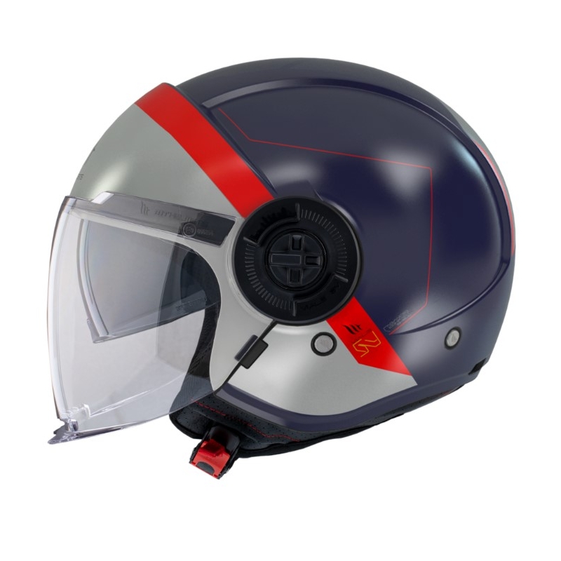 Cască de motocicletă deschisă MT Viale SV 68 Units D7 gri-roșu-albastru